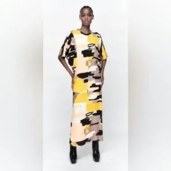 Zara Abstract Printed Midi Maxi Dress Famous Bloggers Limited Edition Size S - Picture 1 of 14